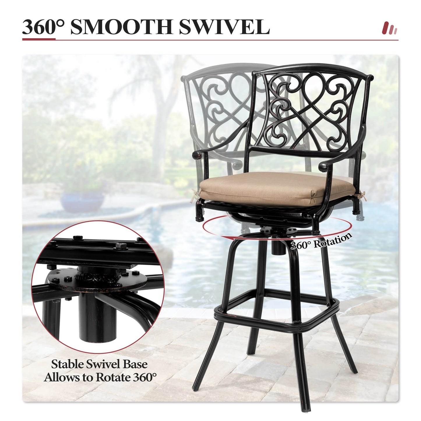Aluminum Swivel Outdoor Bar Stool Set of 2 with Sunbrella Cushions