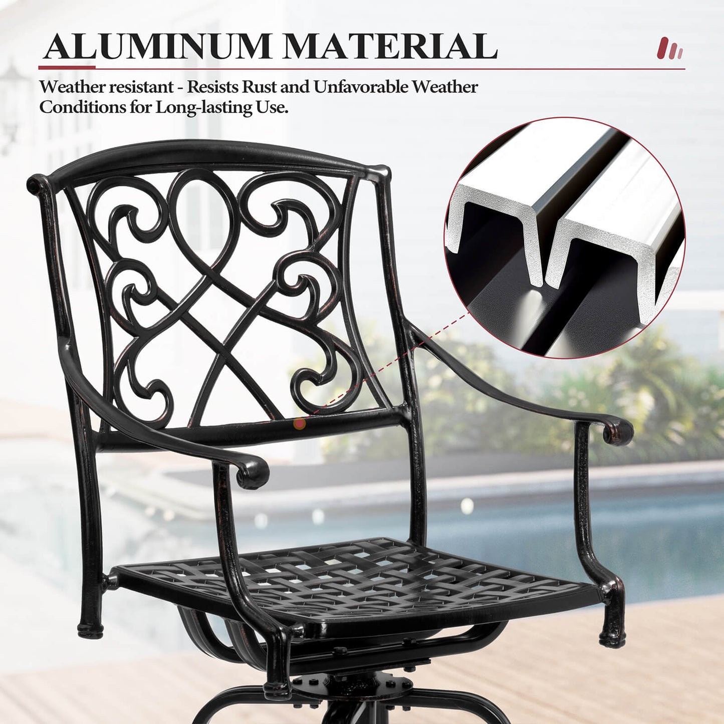 Aluminum Swivel Outdoor Bar Stool Set of 2 with Sunbrella Cushions