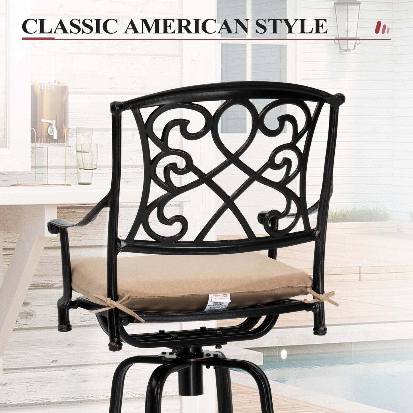 Aluminum Swivel Outdoor Bar Stool Set of 2 with Sunbrella Cushions