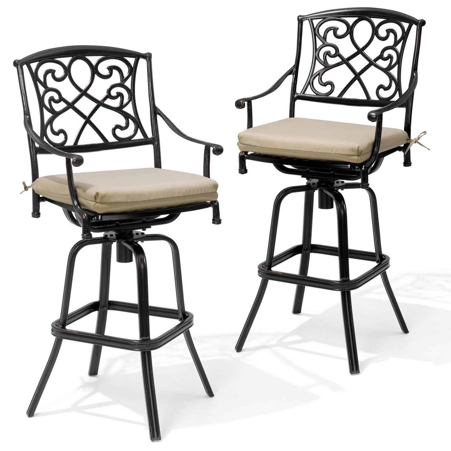Aluminum Swivel Outdoor Bar Stool Set of 2 with Sunbrella Cushions