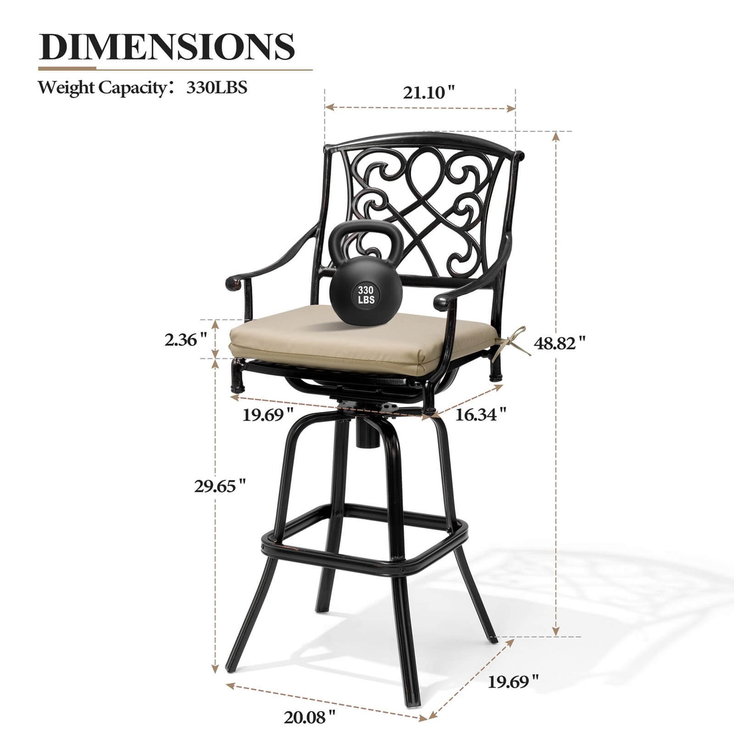 Aluminum Swivel Outdoor Bar Stool Set of 2 with Sunbrella Cushions