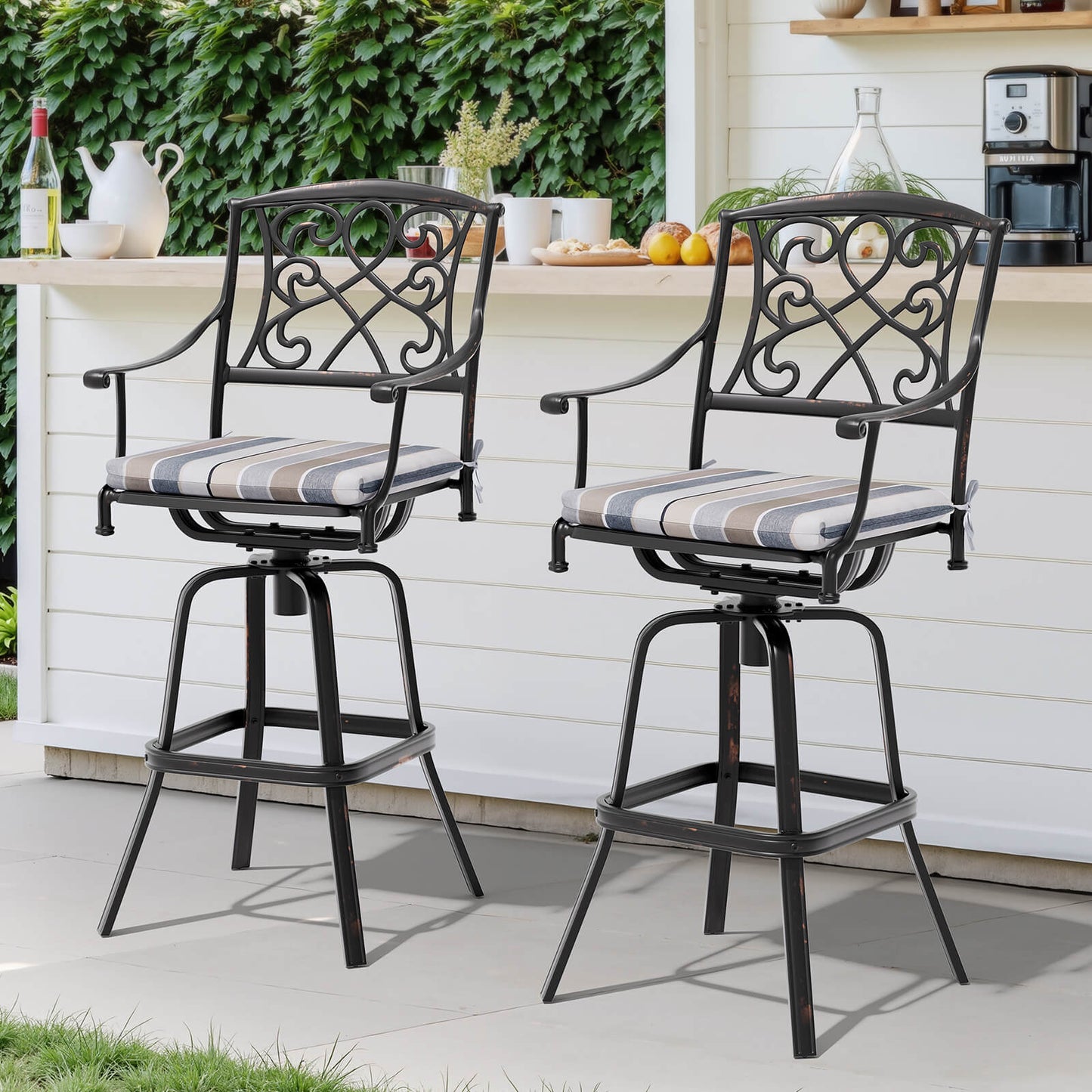 Aluminum Swivel Outdoor Bar Stool Set of 2 with Sunbrella Cushions