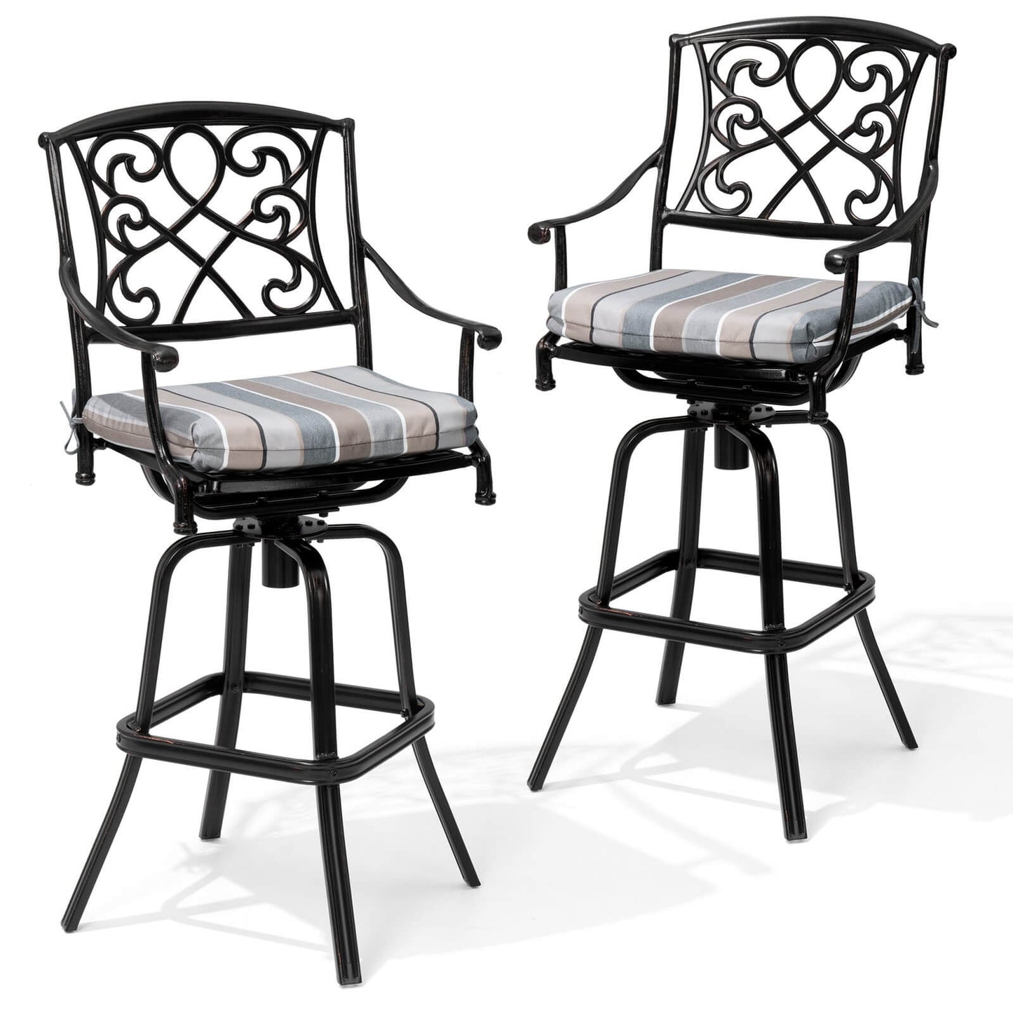 Aluminum Swivel Outdoor Bar Stool Set of 2 with Sunbrella Cushions