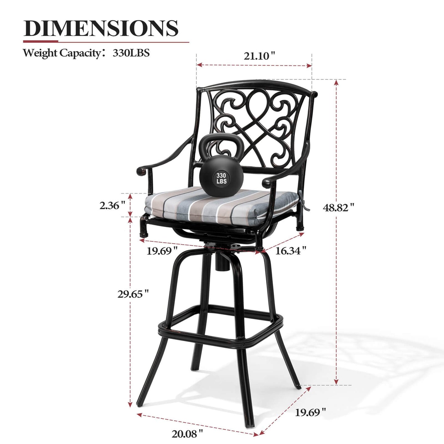 Aluminum Swivel Outdoor Bar Stool Set of 2 with Sunbrella Cushions