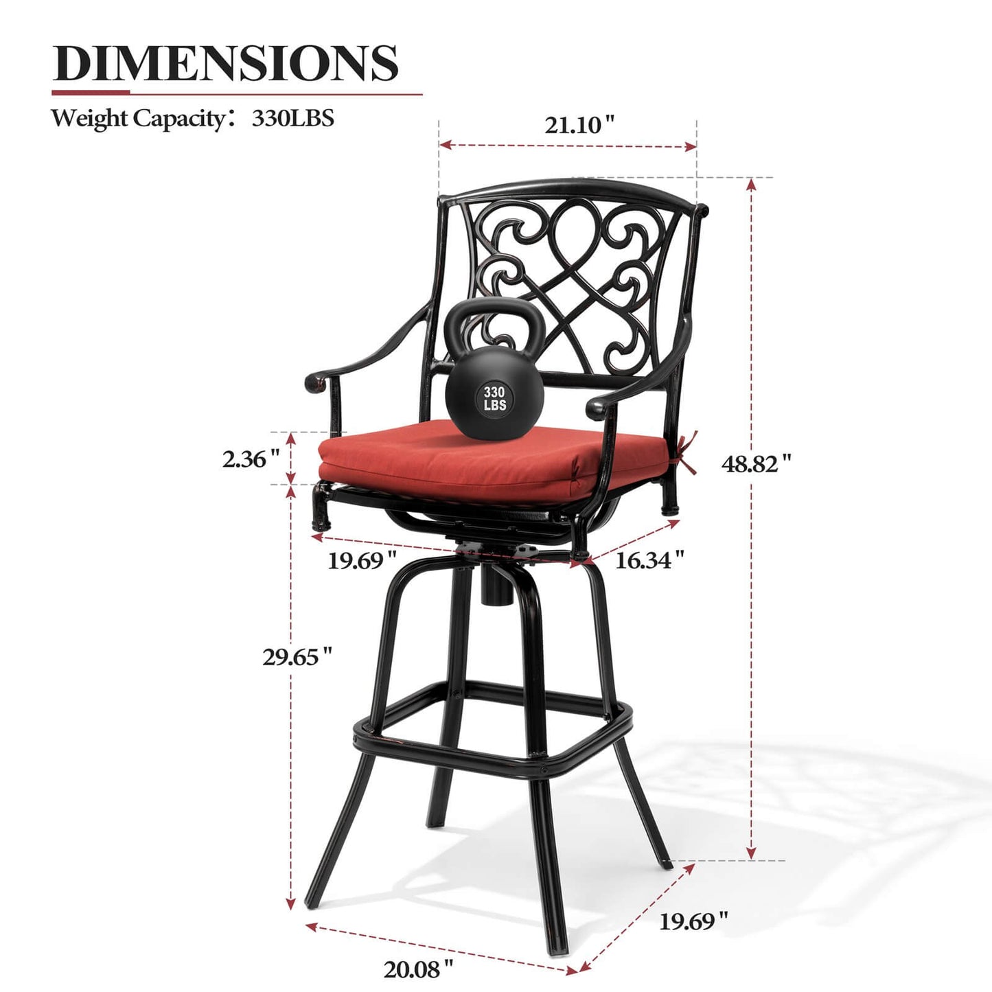 Aluminum Swivel Outdoor Bar Stool Set of 2 with Sunbrella Cushions