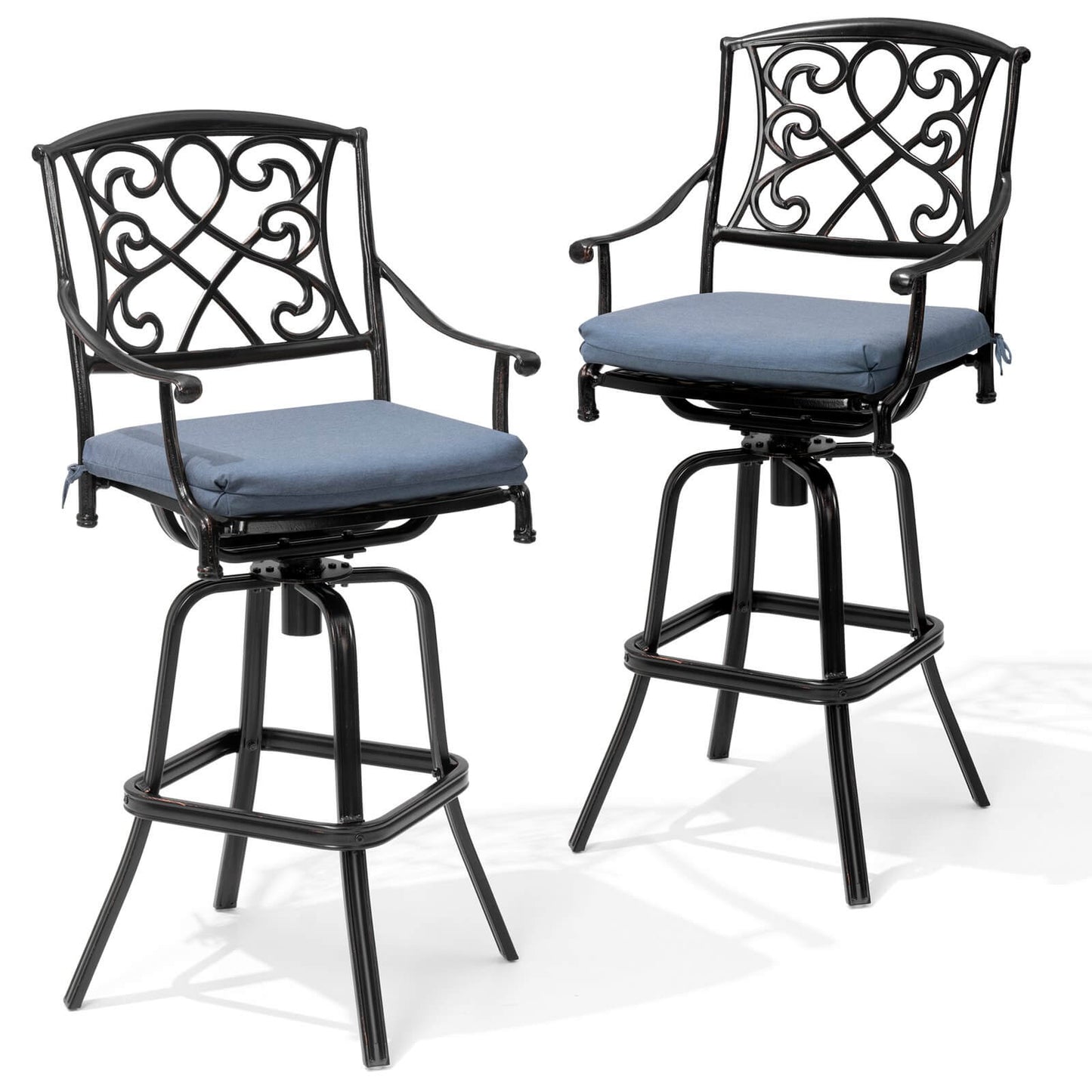 Aluminum Swivel Outdoor Bar Stool Set of 2 with Sunbrella Cushions