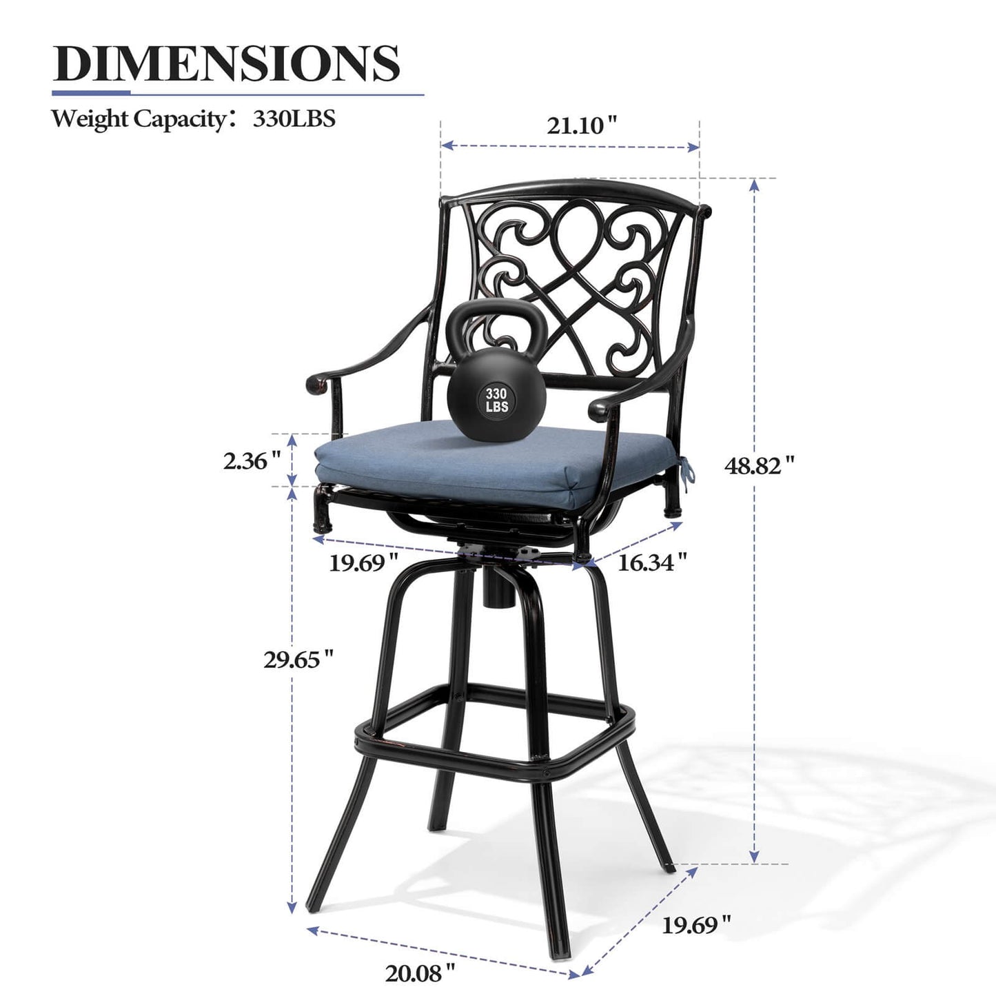 Aluminum Swivel Outdoor Bar Stool Set of 2 with Sunbrella Cushions