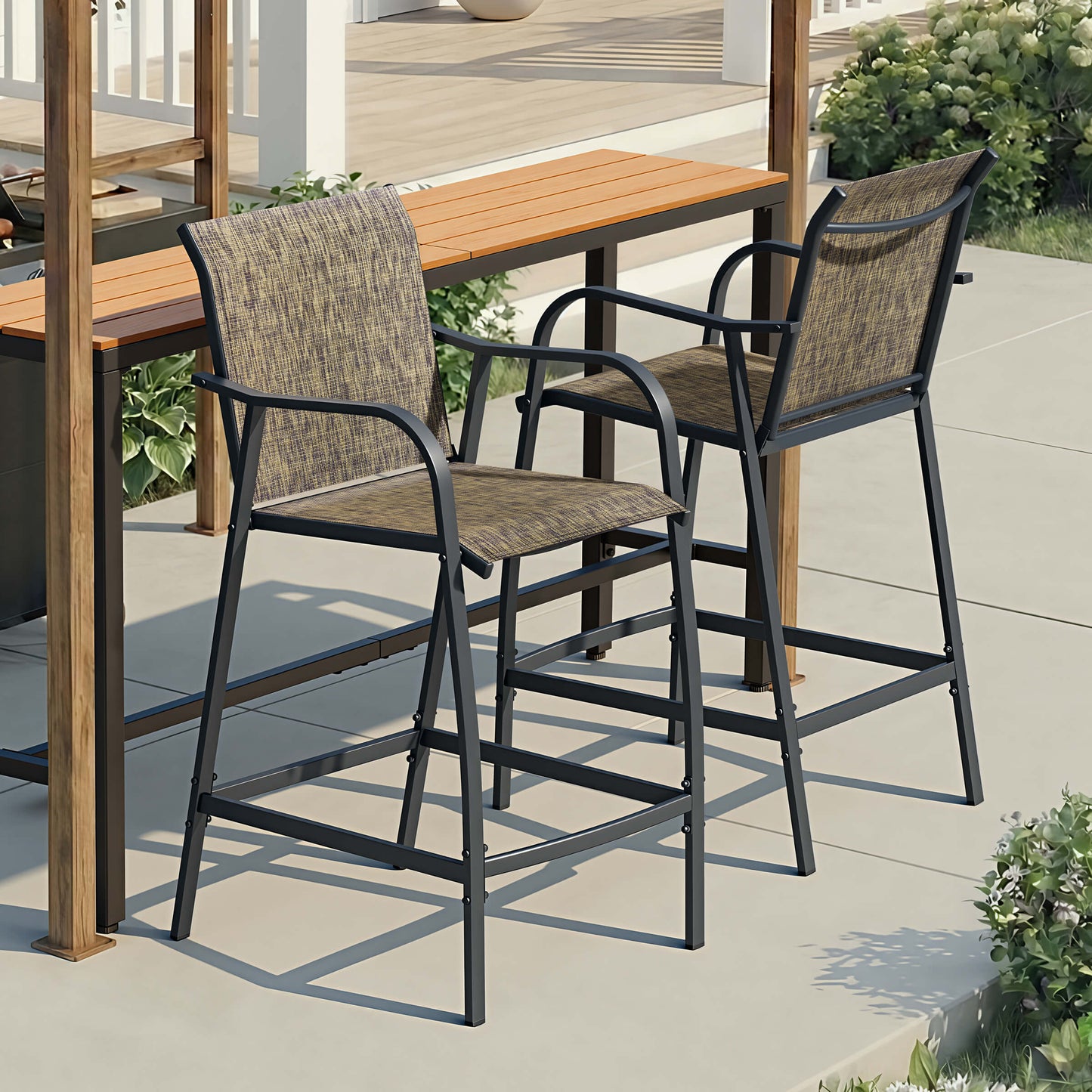 Textilene Outdoor Patio Bar Stool Set of 2