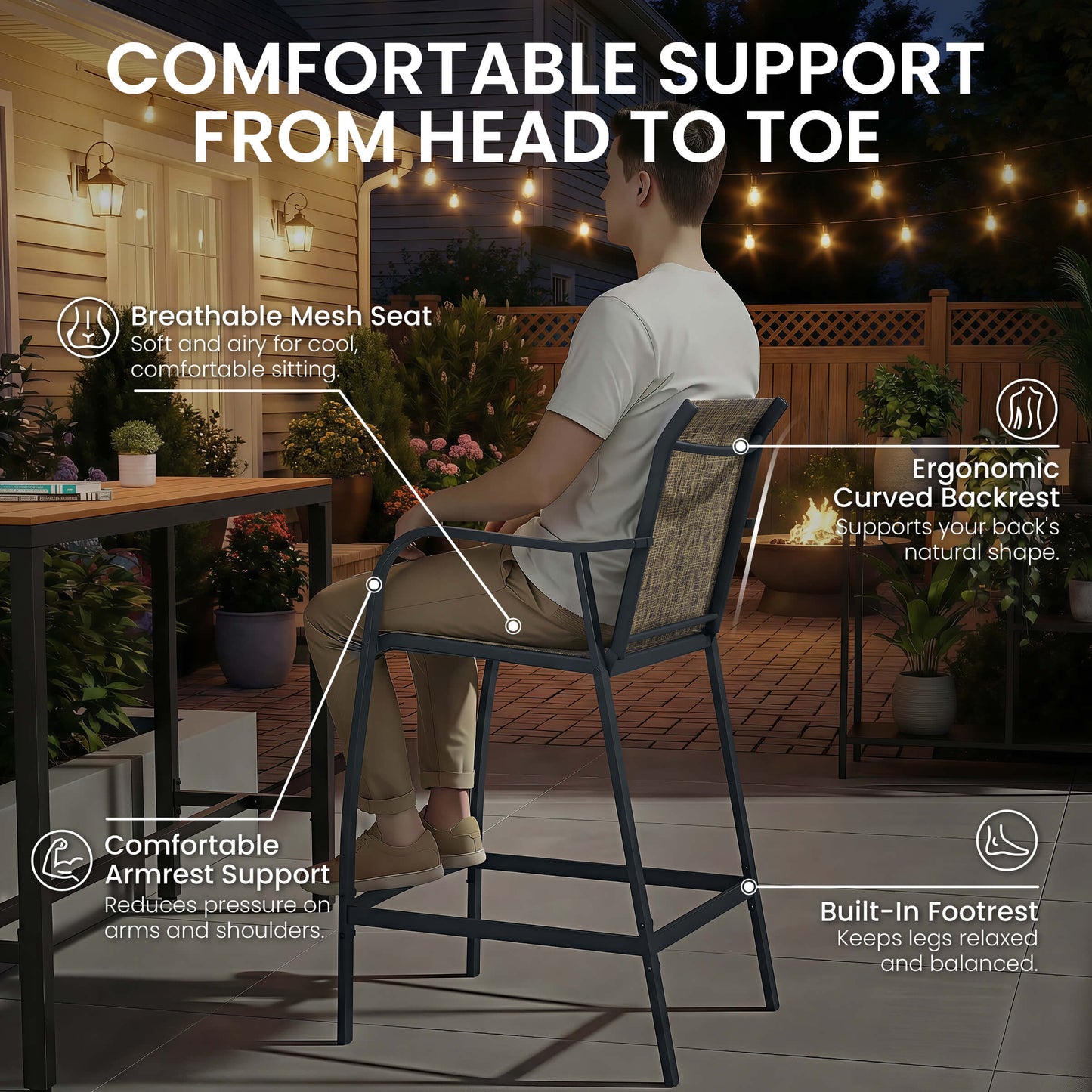 Textilene Outdoor Patio Bar Stool Set of 2