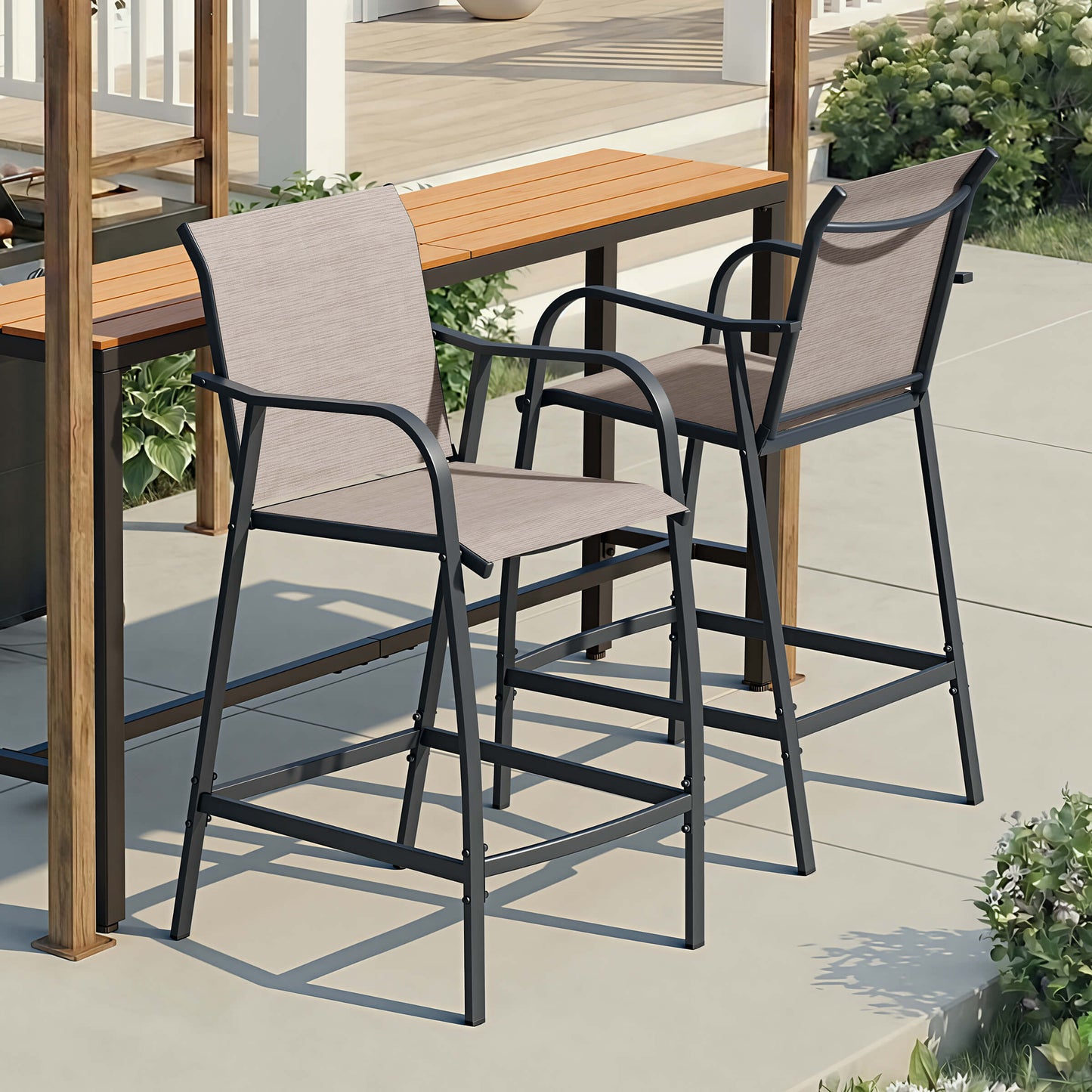 Textilene Outdoor Patio Bar Stool Set of 2