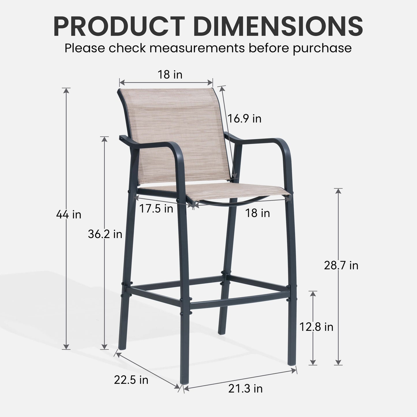 Textilene Outdoor Patio Bar Stool Set of 2