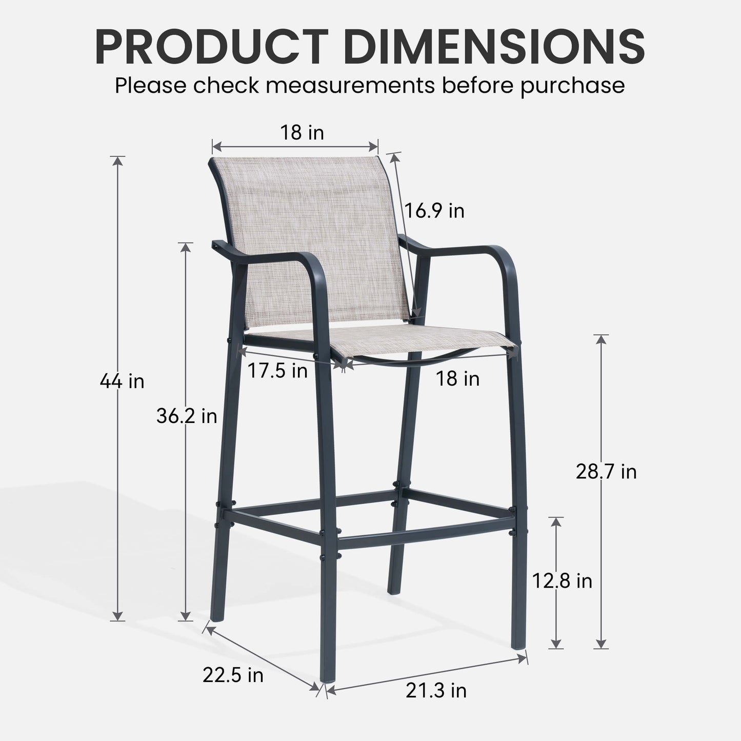 Textilene Outdoor Patio Bar Stool Set of 2
