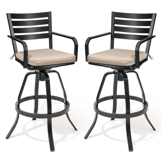 Cast Aluminum Swivel Outdoor Bar Stool Set of 2 with Sunbrella
