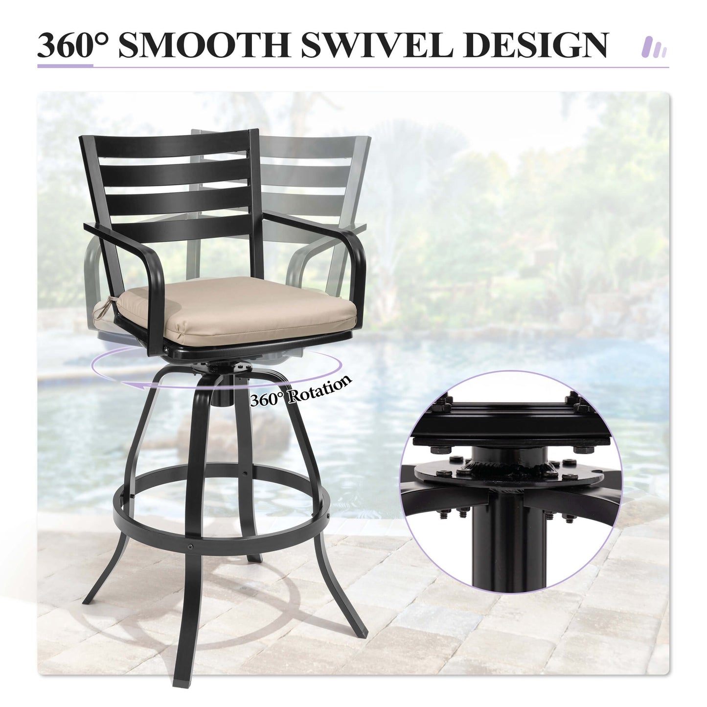 Cast Aluminum Swivel Outdoor Bar Stool Set of 2 with Sunbrella