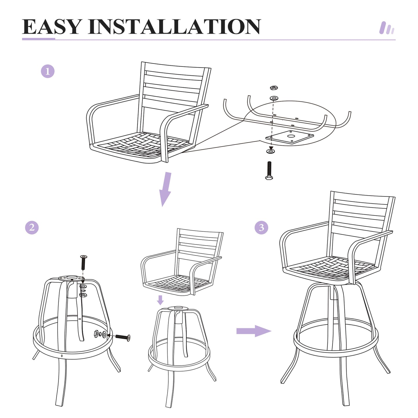 Cast Aluminum Swivel Outdoor Bar Stool Set of 2 with Sunbrella