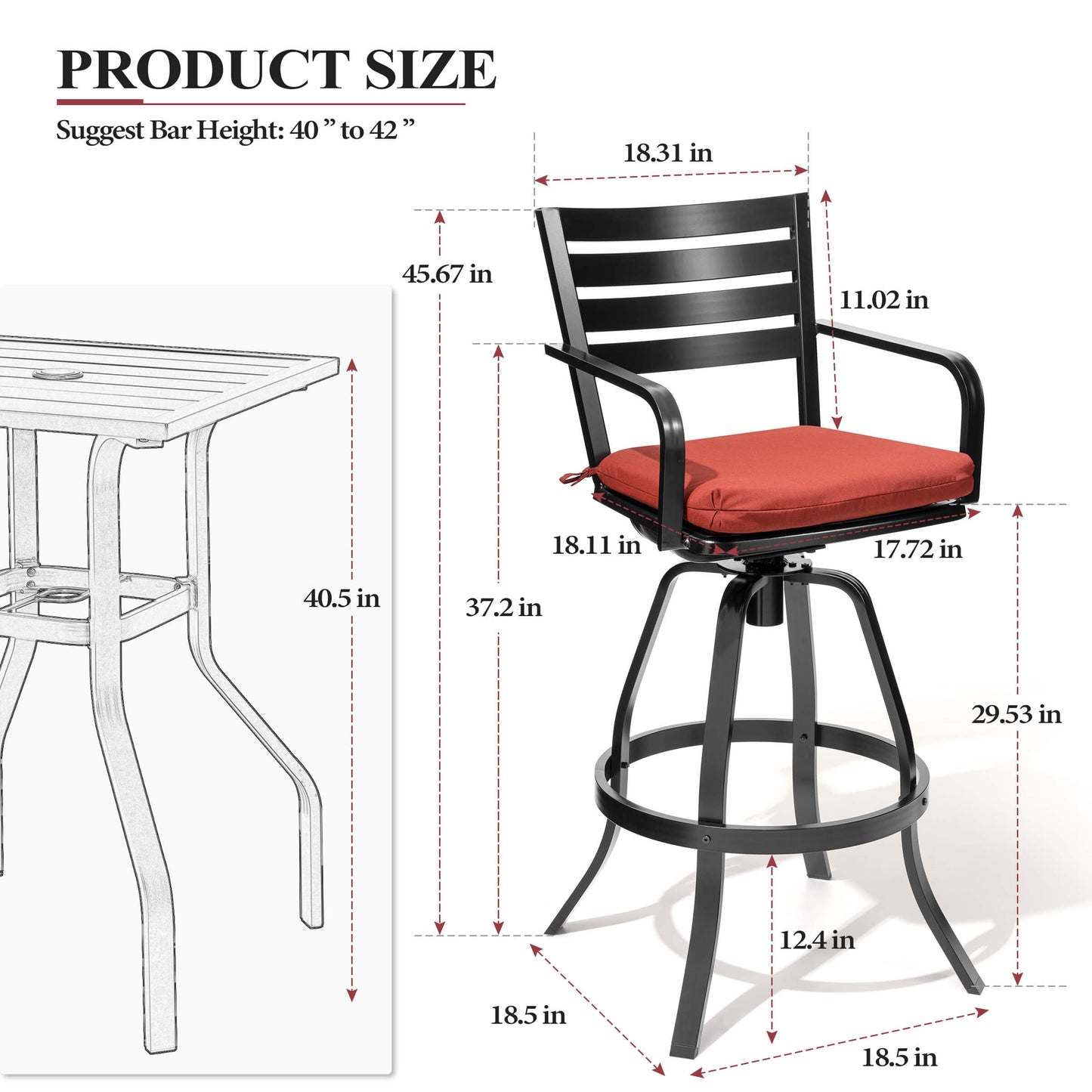 Cast Aluminum Swivel Outdoor Bar Stool Set of 2 with Sunbrella