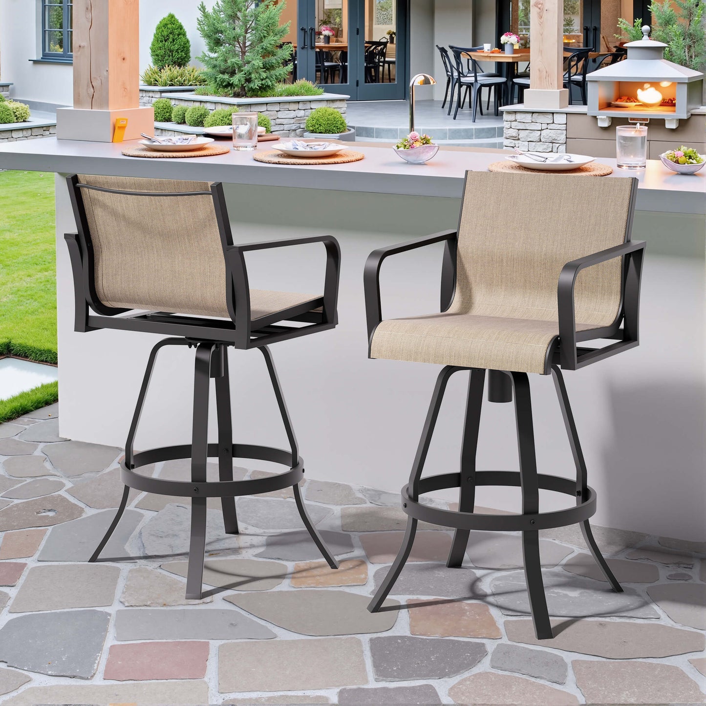 Aluminum Swivel Outdoor Bar Stool Set of 2 with Textilene