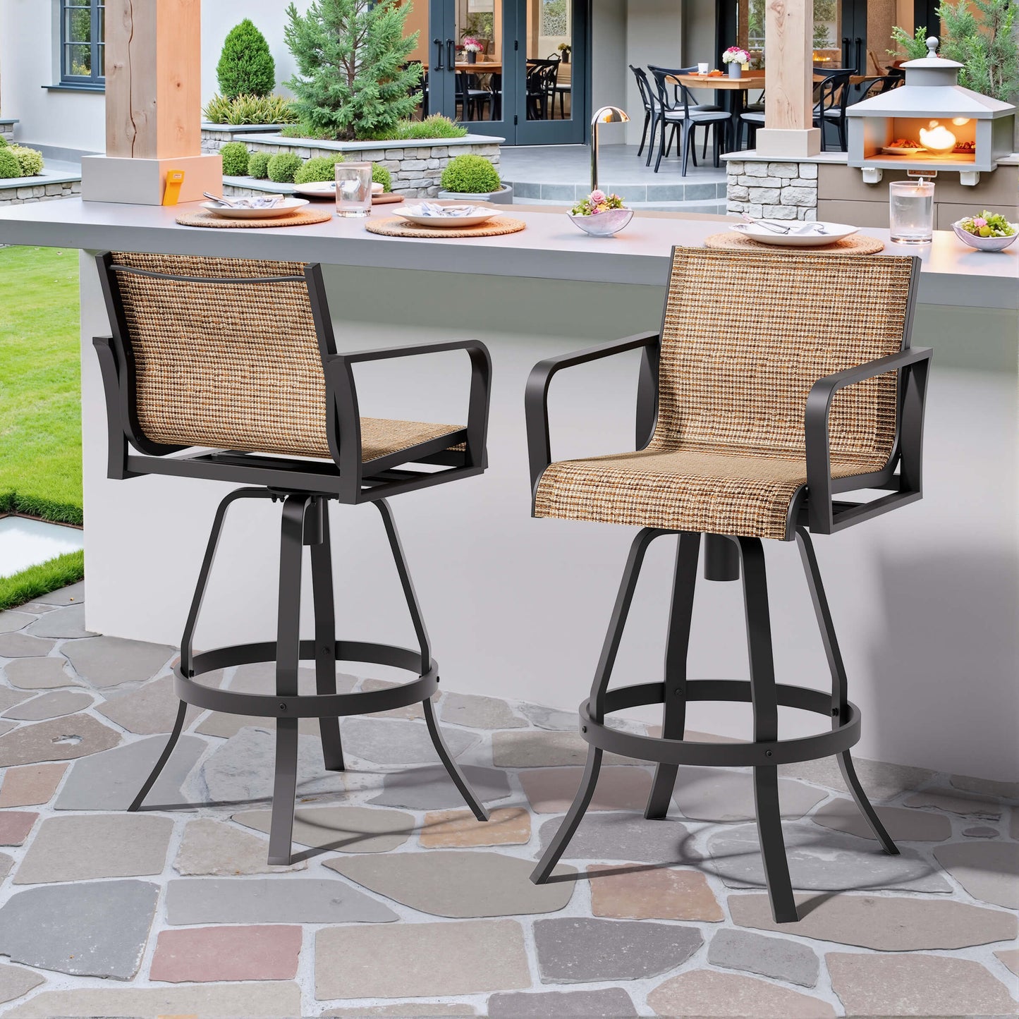 Aluminum Swivel Outdoor Bar Stool Set of 2 with Textilene