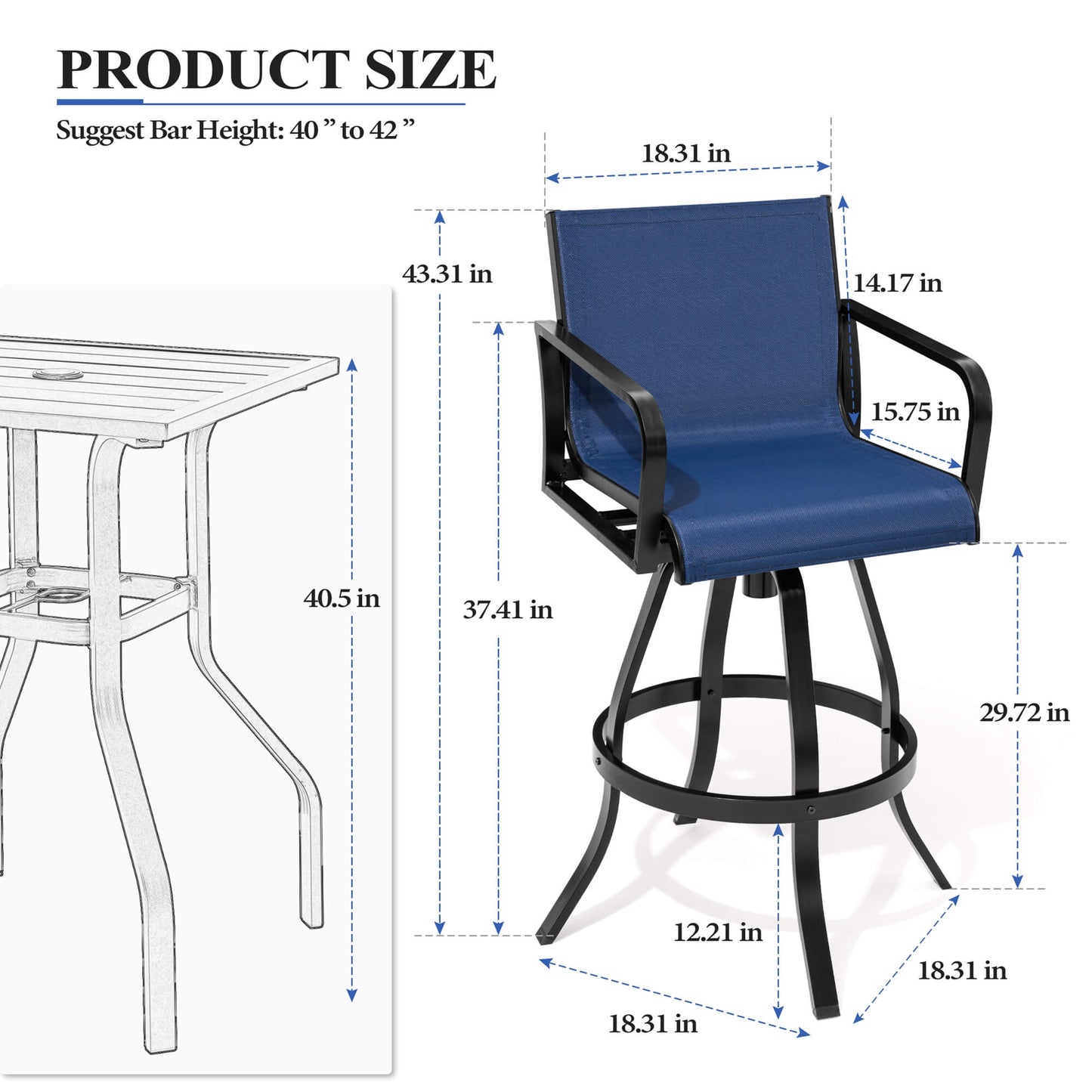 Aluminum Swivel Outdoor Bar Stool Set of 2 with Textilene