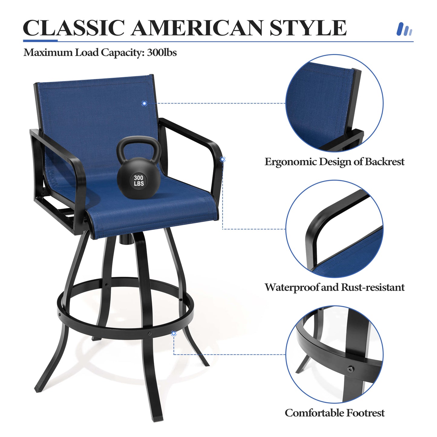 Aluminum Swivel Outdoor Bar Stool Set of 2 with Textilene