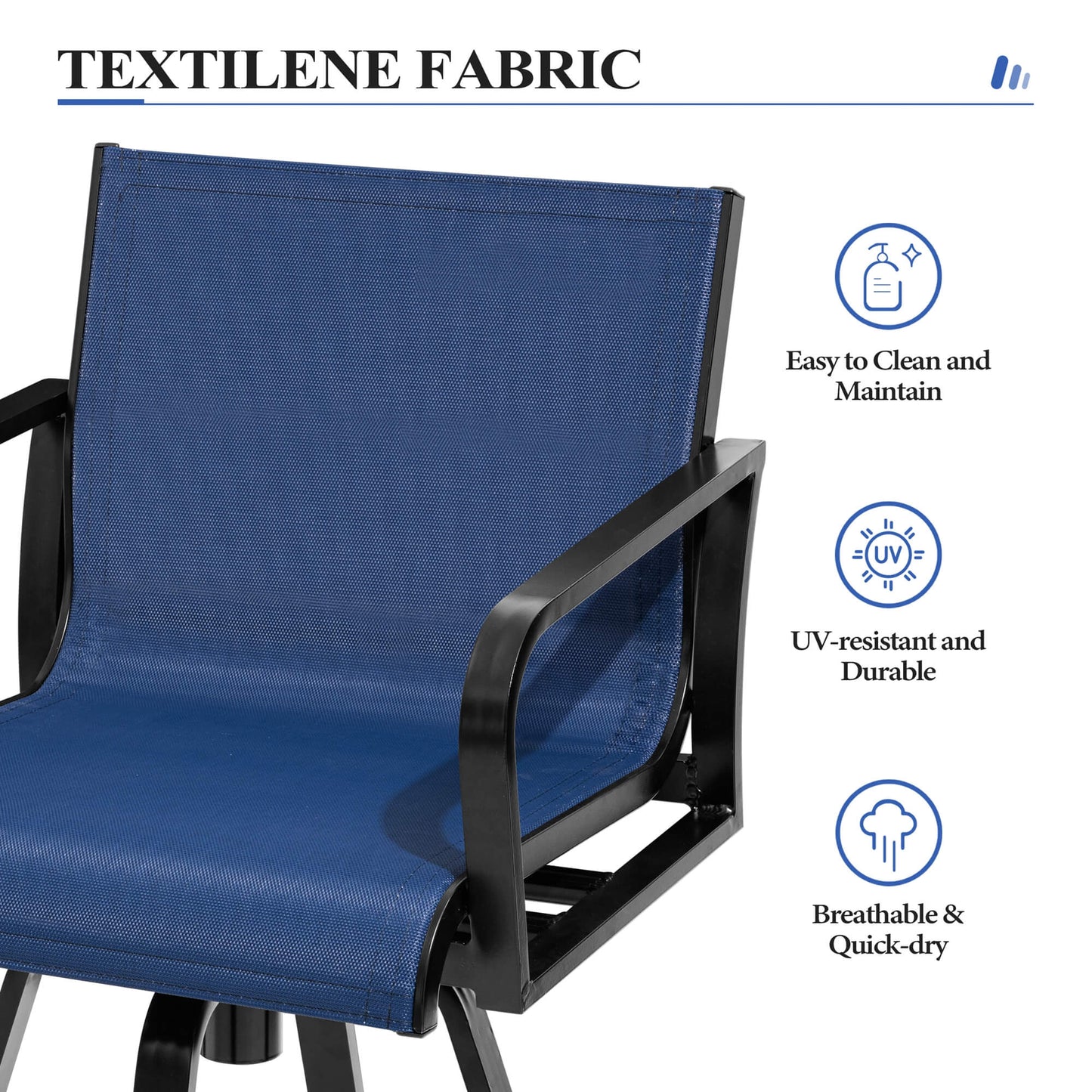 Aluminum Swivel Outdoor Bar Stool Set of 2 with Textilene