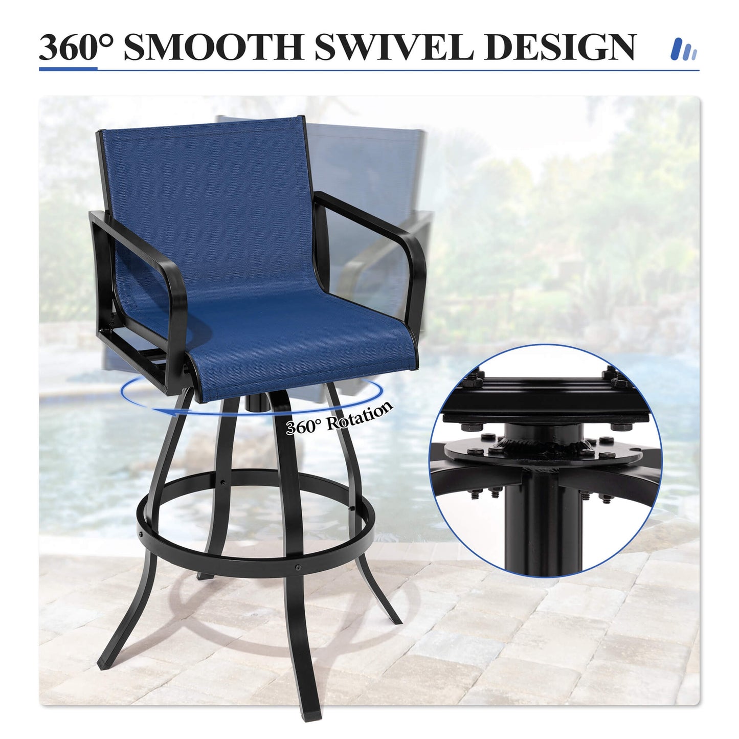 Aluminum Swivel Outdoor Bar Stool Set of 2 with Textilene