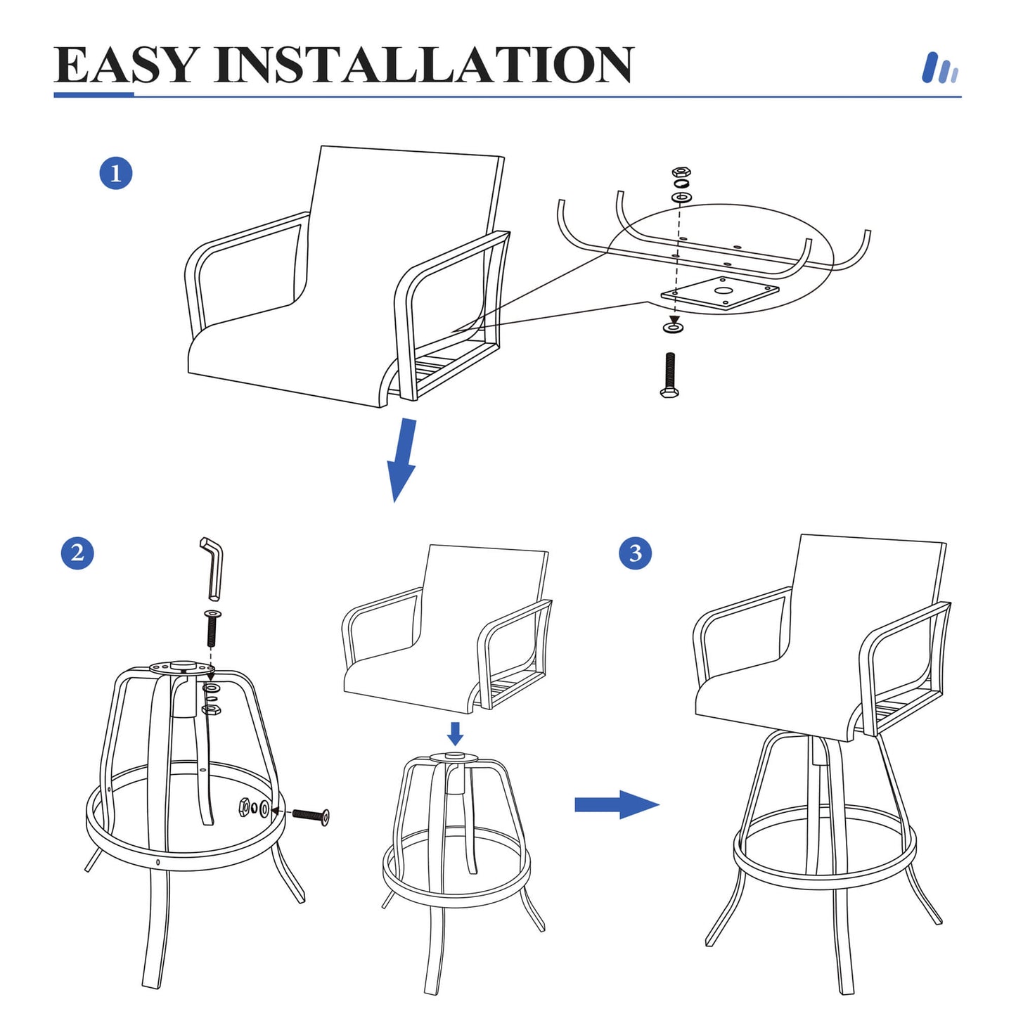 Aluminum Swivel Outdoor Bar Stool Set of 2 with Textilene