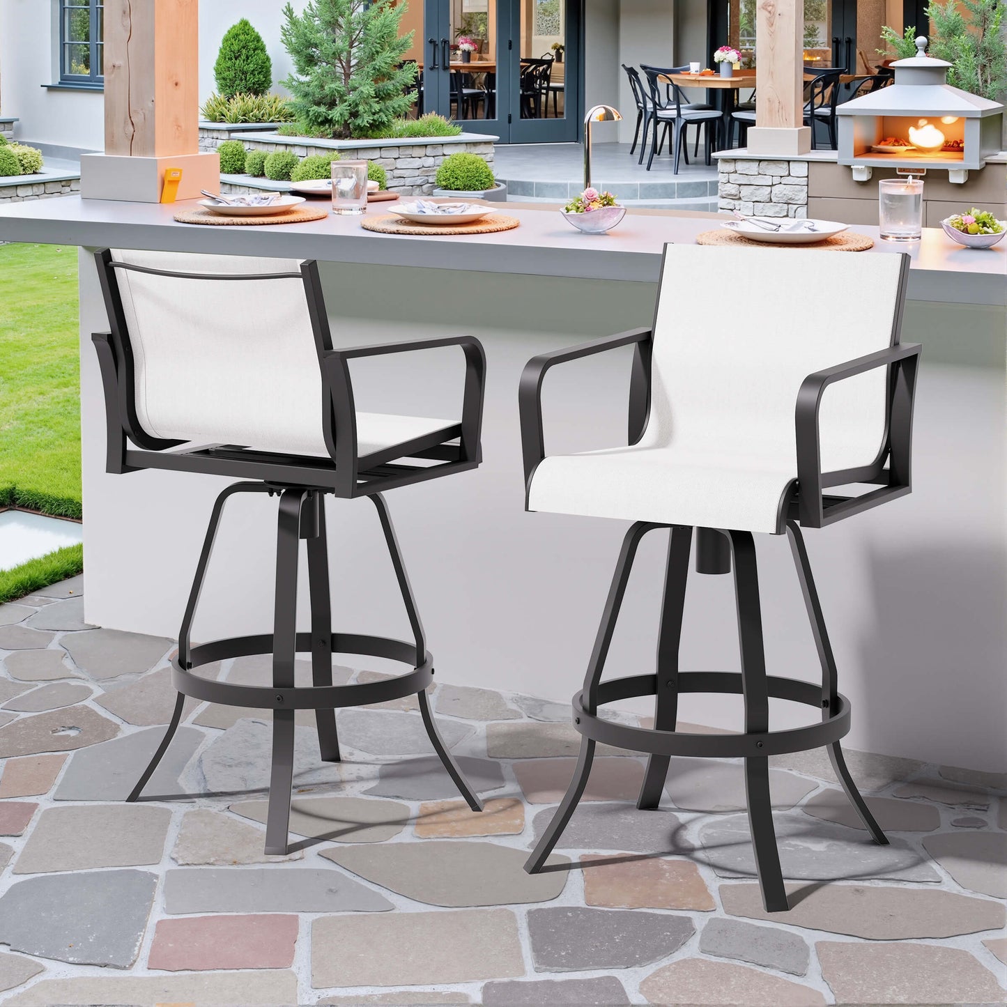 Aluminum Swivel Outdoor Bar Stool Set of 2 with Textilene