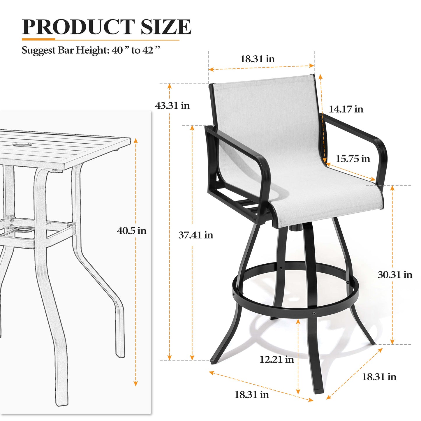 Aluminum Swivel Outdoor Bar Stool Set of 2 with Textilene