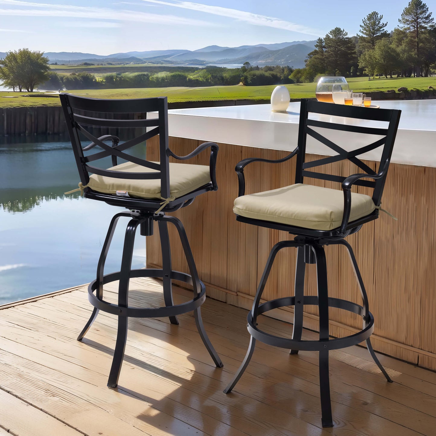 Aluminum Swivel Outdoor Bar Stool Set of 2 with Sunbrella Cushion