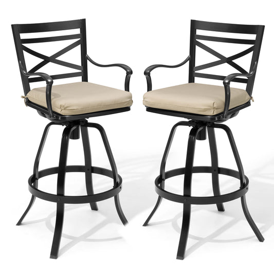 Aluminum Swivel Outdoor Bar Stool Set of 2 with Sunbrella Cushion