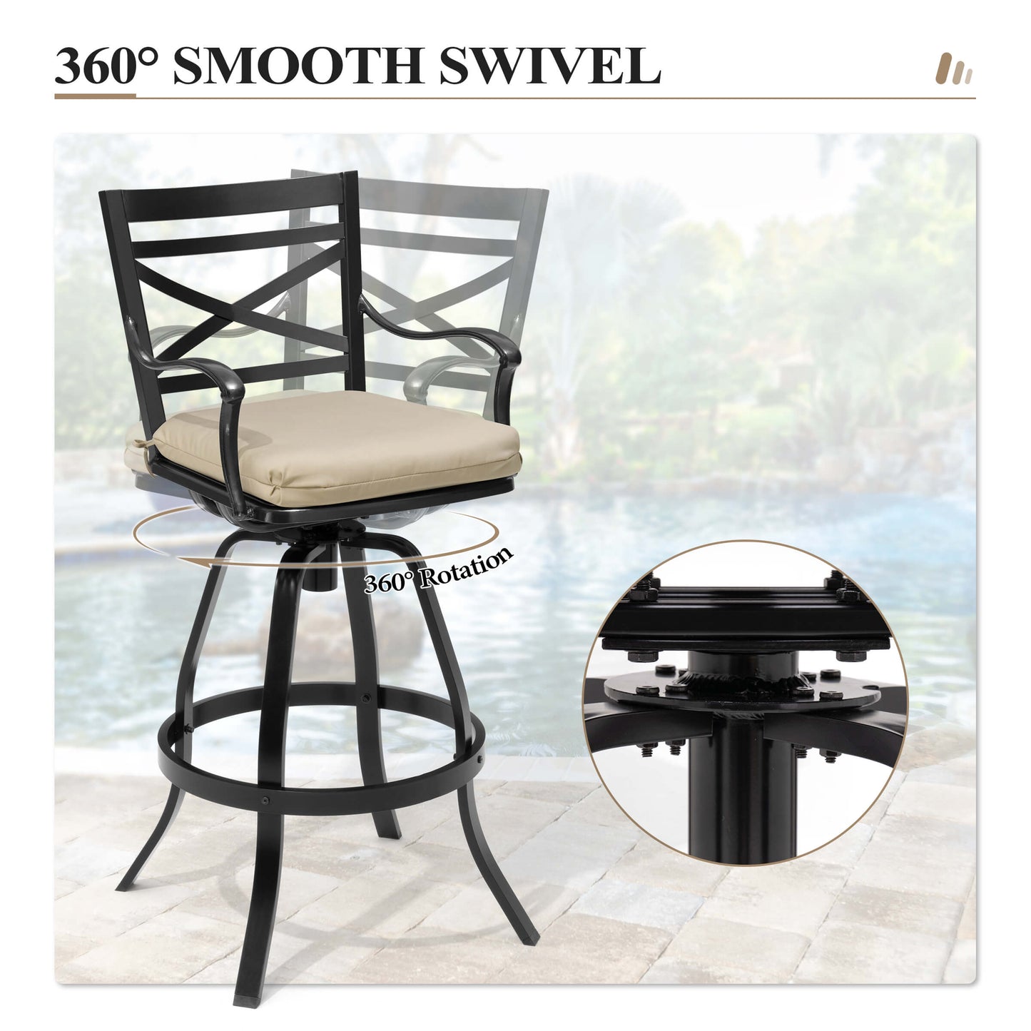 Aluminum Swivel Outdoor Bar Stool Set of 2 with Sunbrella Cushion