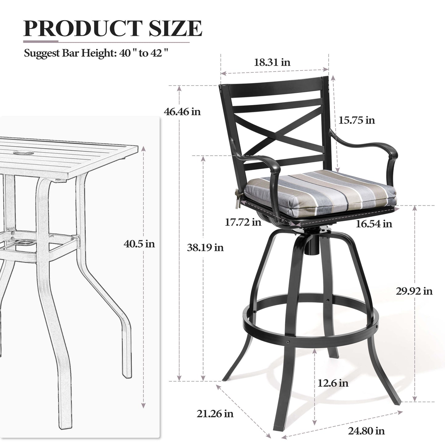 Aluminum Swivel Outdoor Bar Stool Set of 2 with Sunbrella Cushion