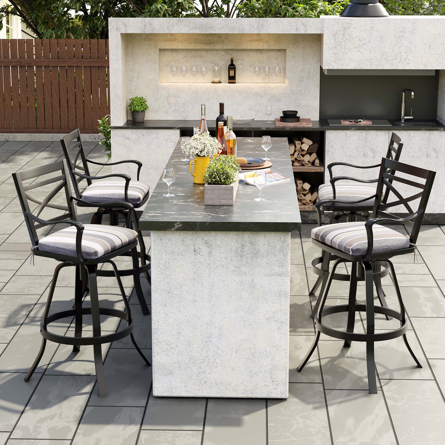 Aluminum Swivel Outdoor Bar Stool Set of 2 with Sunbrella Cushion