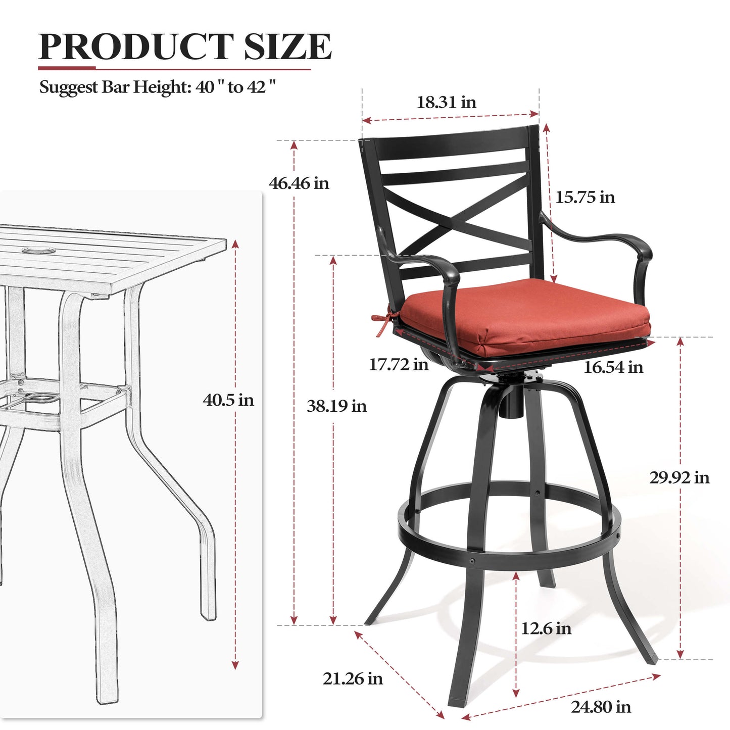 Aluminum Swivel Outdoor Bar Stool Set of 2 with Sunbrella Cushion
