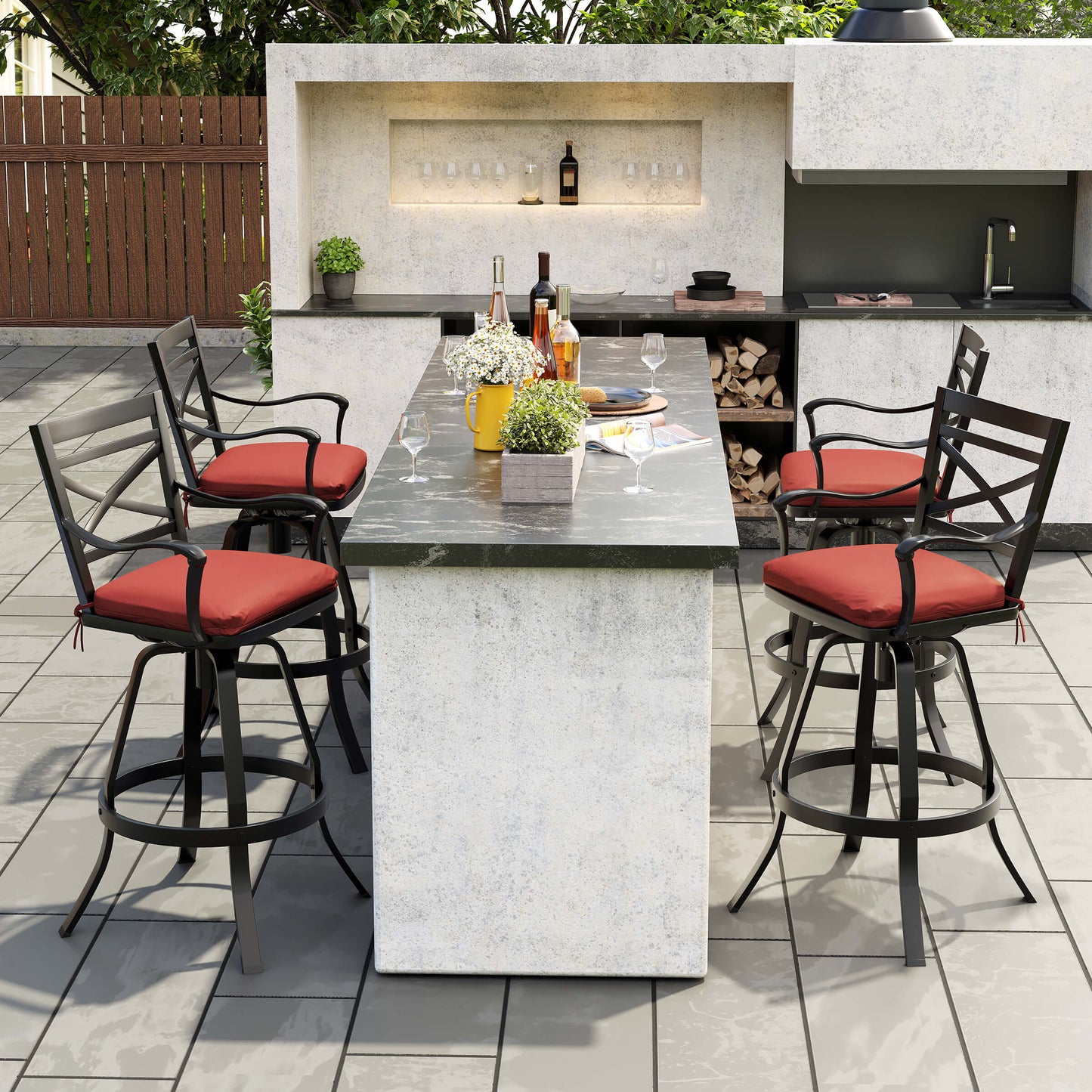 Aluminum Swivel Outdoor Bar Stool Set of 2 with Sunbrella Cushion