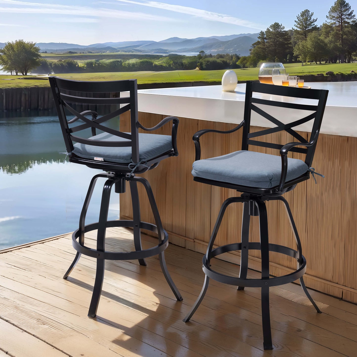 Aluminum Swivel Outdoor Bar Stool Set of 2 with Sunbrella Cushion