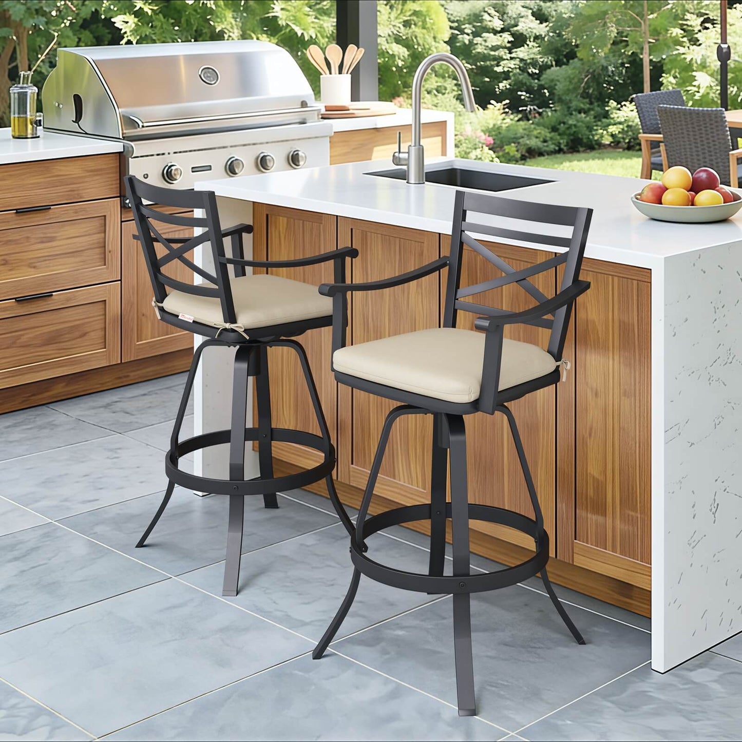 Aluminum Swivel Bar Stools Set of 2 with Sunbrella
