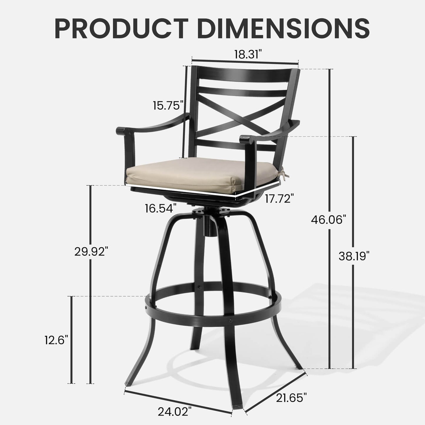 Aluminum Swivel Bar Stools Set of 2 with Sunbrella