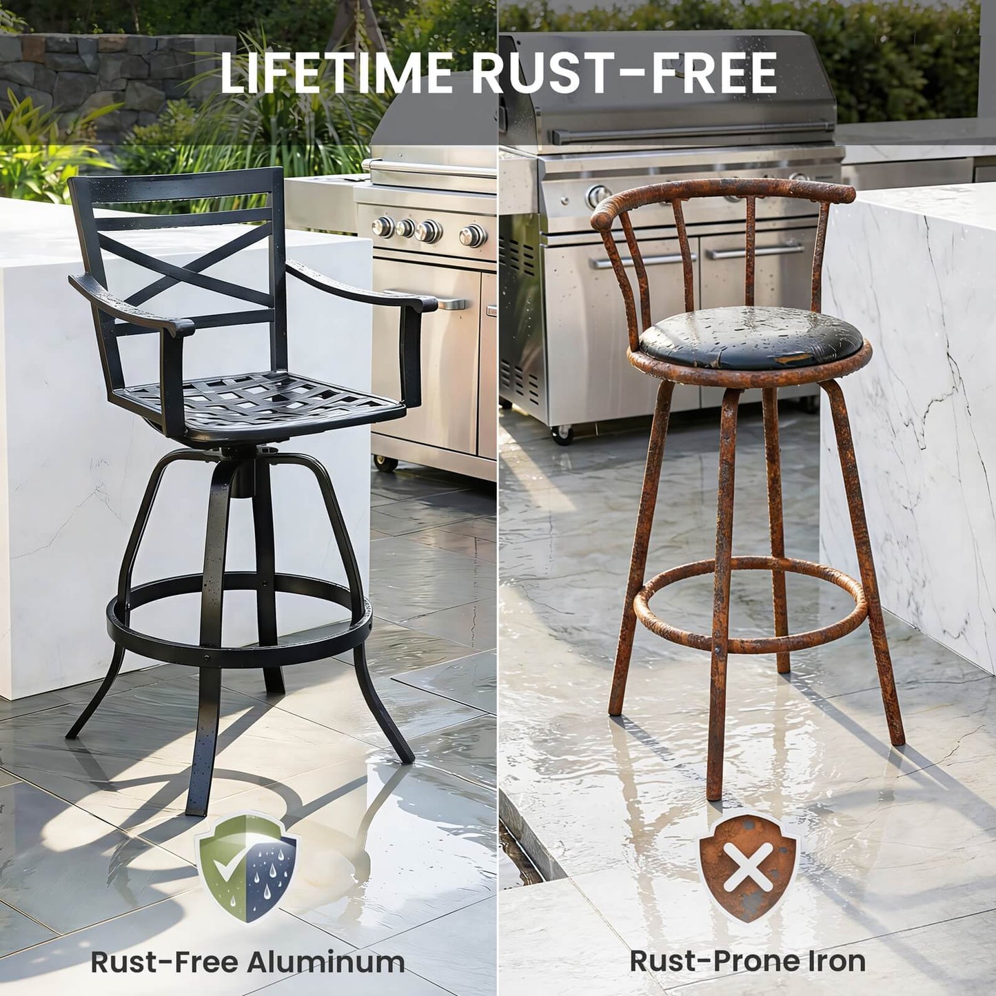 Aluminum Swivel Bar Stools Set of 2 with Sunbrella