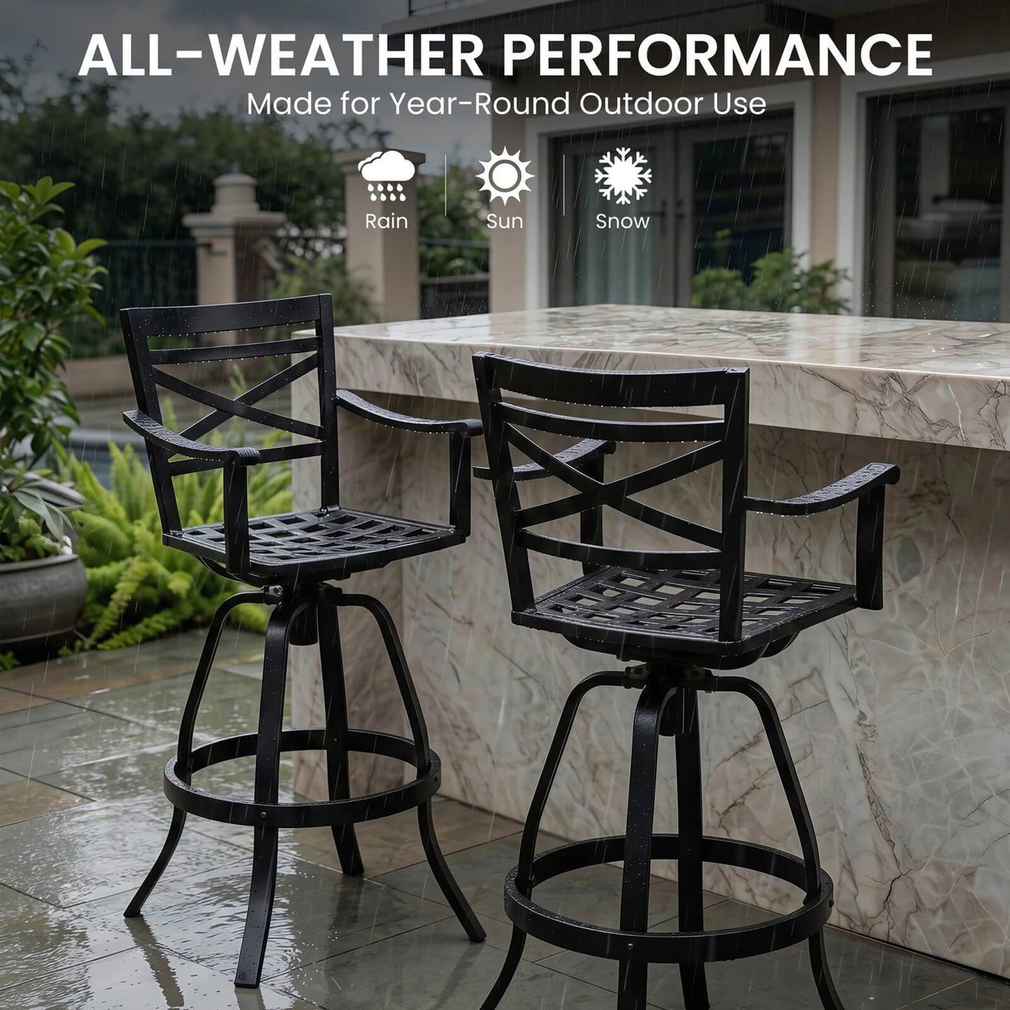 Aluminum Swivel Bar Stools Set of 2 with Sunbrella