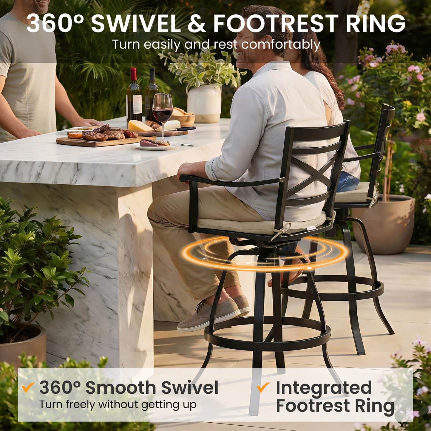 Aluminum Swivel Bar Stools Set of 2 with Sunbrella