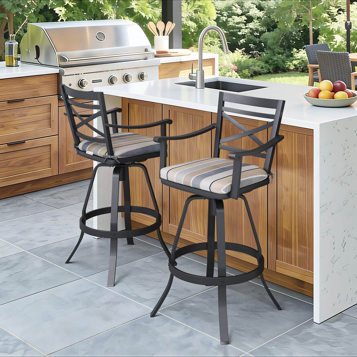 Aluminum Swivel Bar Stools Set of 2 with Sunbrella