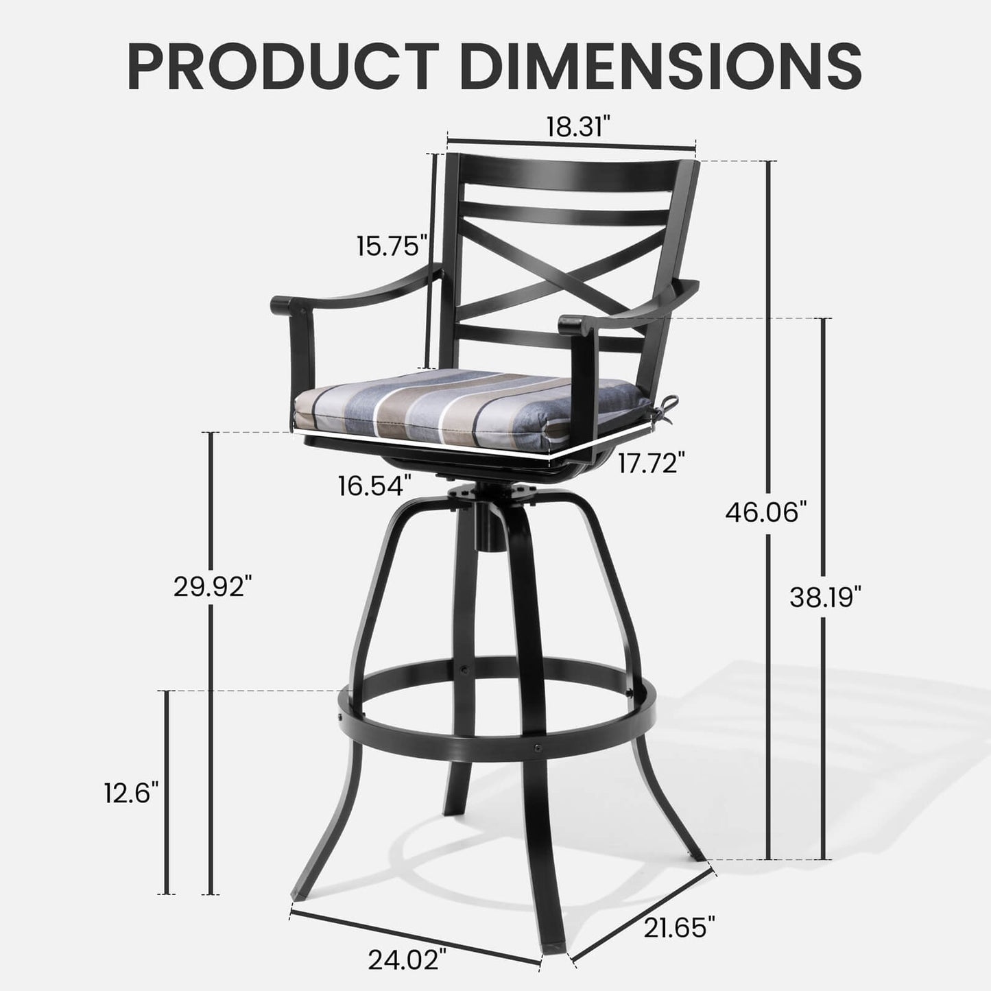 Aluminum Swivel Bar Stools Set of 2 with Sunbrella