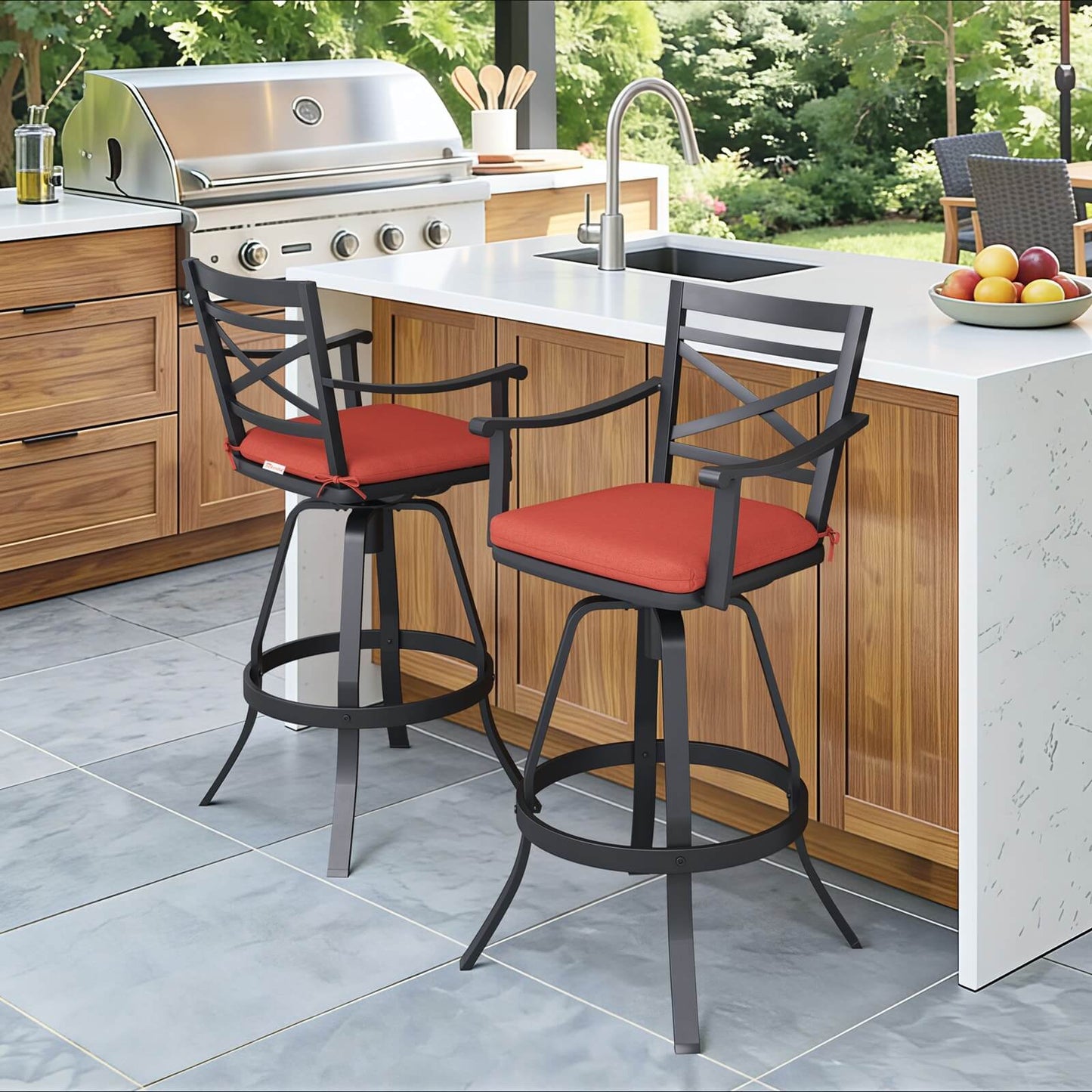 Aluminum Swivel Bar Stools Set of 2 with Sunbrella