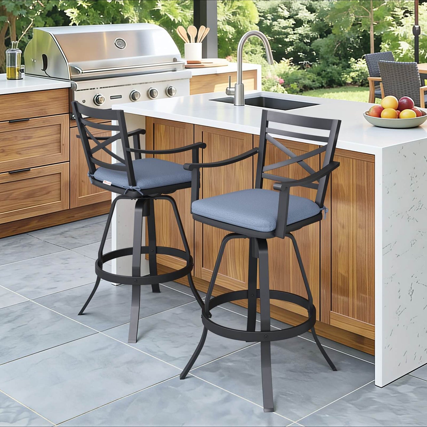 Aluminum Swivel Bar Stools Set of 2 with Sunbrella