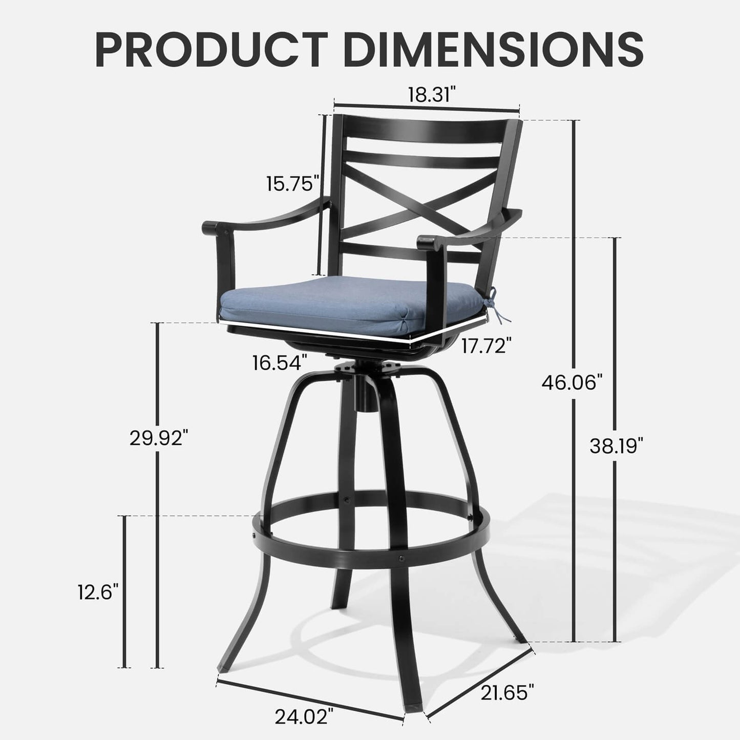Aluminum Swivel Bar Stools Set of 2 with Sunbrella