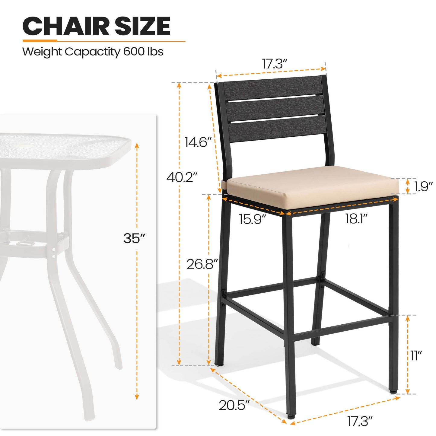 Outdoor Patio Bar Stool Set of 2 with Cushion