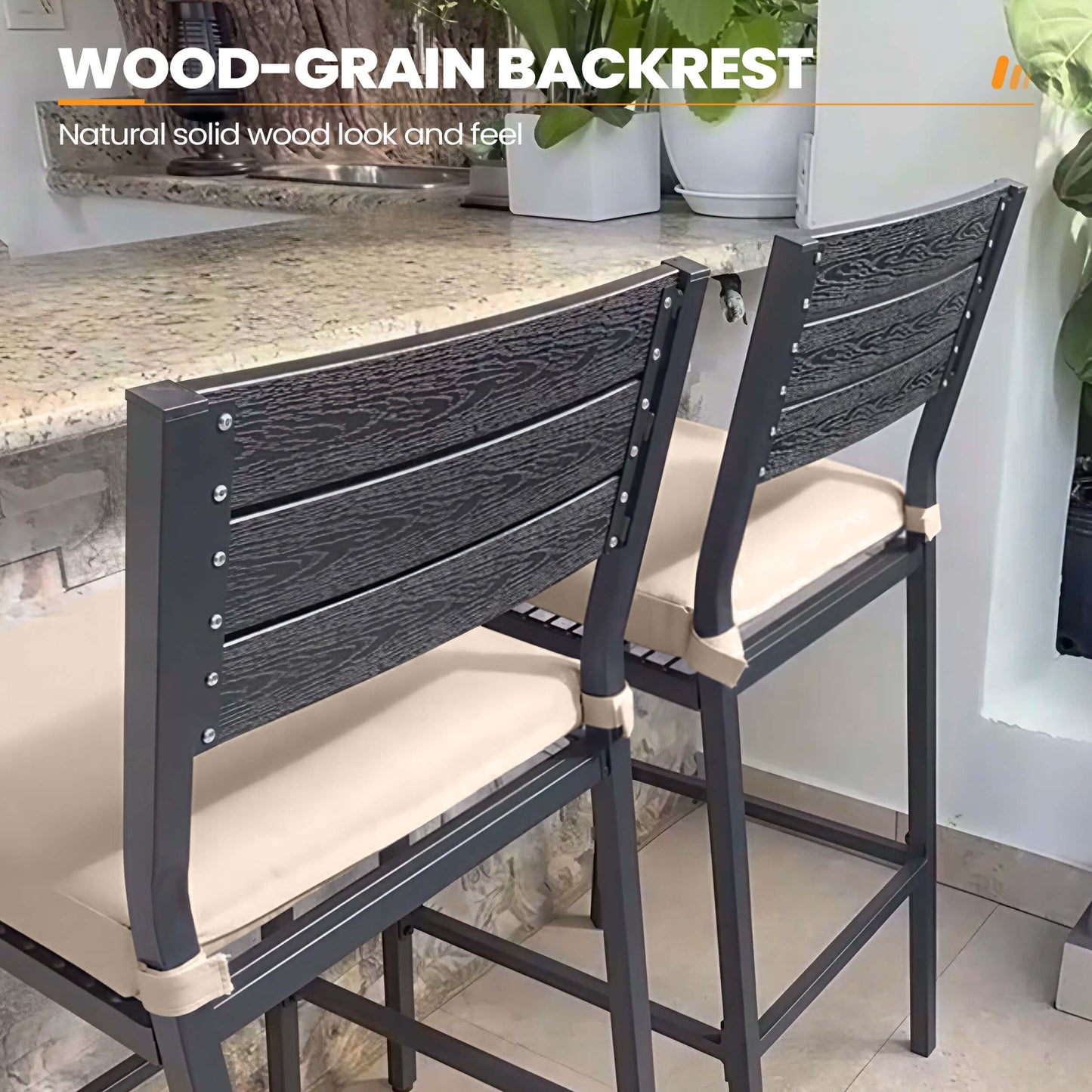 3-Piece Outdoor Bar Set with Wood-Plastic Table and Bar Chairs