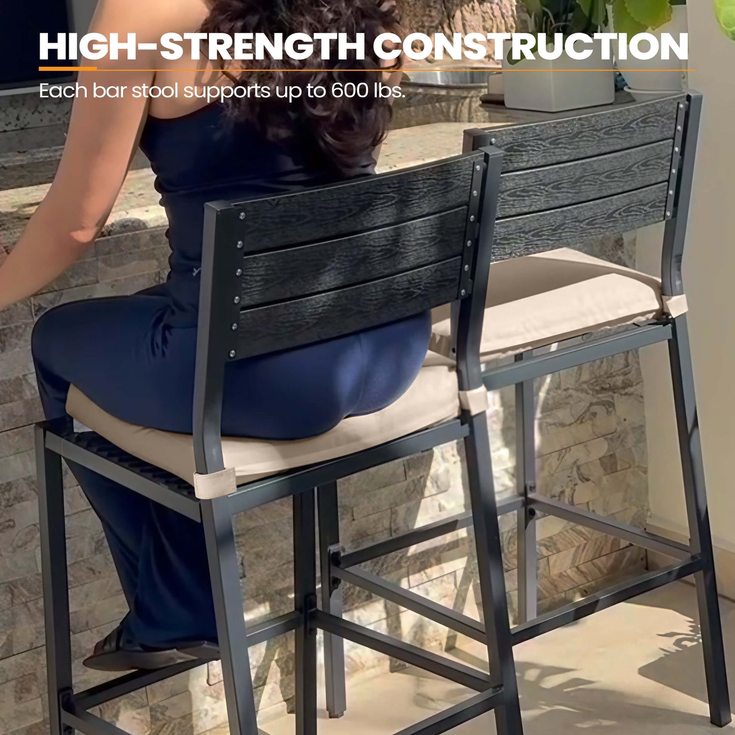 3-Piece Outdoor Bar Set with Wood-Plastic Table and Bar Chairs